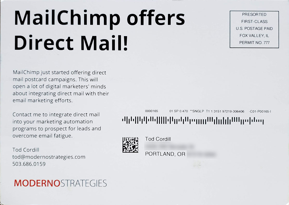 MailChimp postcard address side