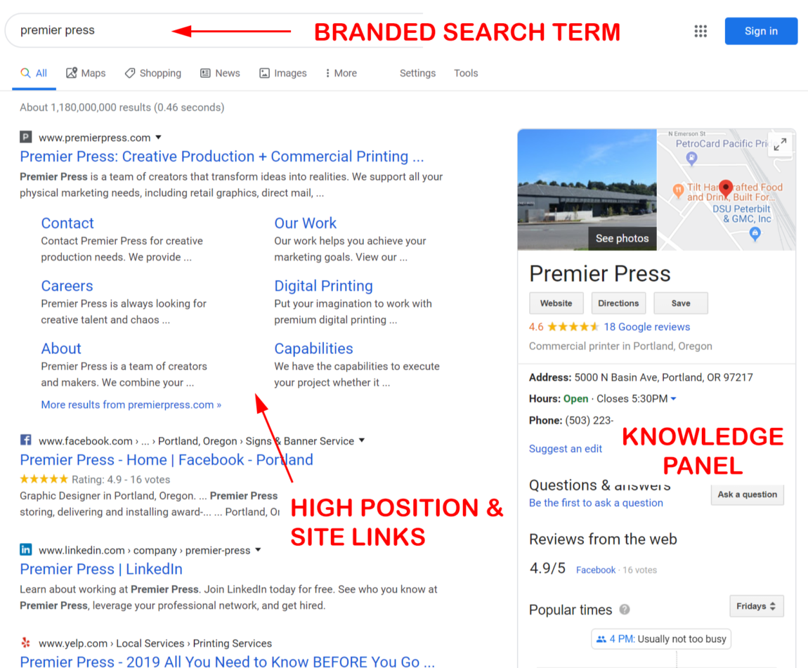 branded search results page