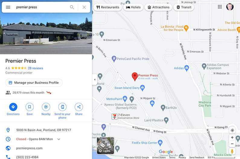 Google Busines Profile displayed in Google Maps