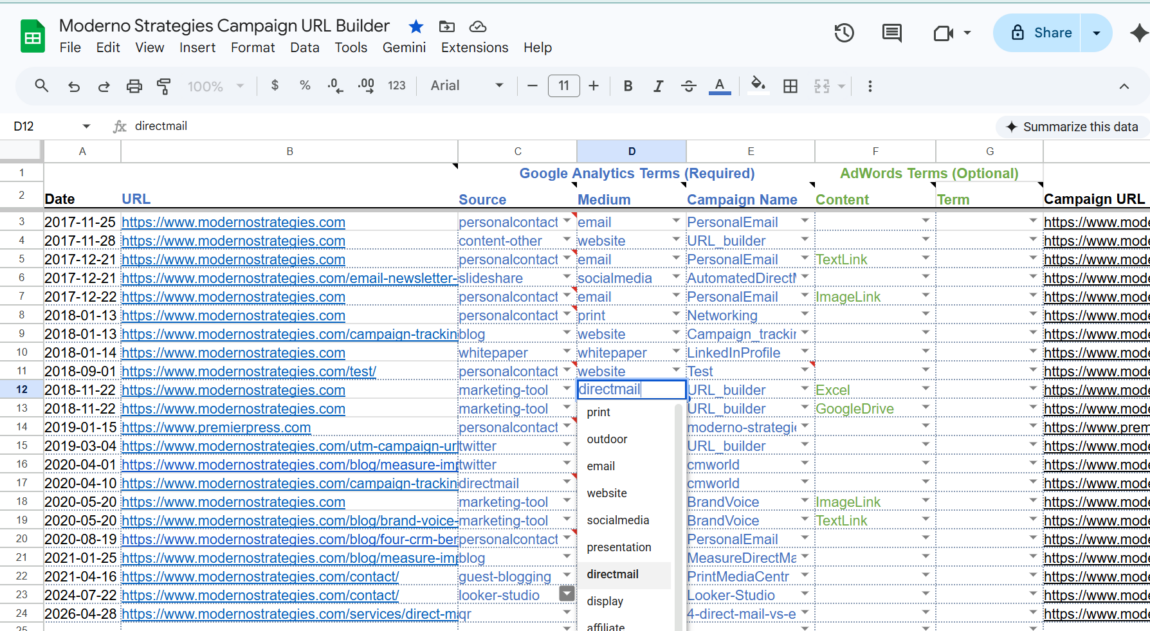 moderno utm generator Spreadsheet With Campaign Tracking Information